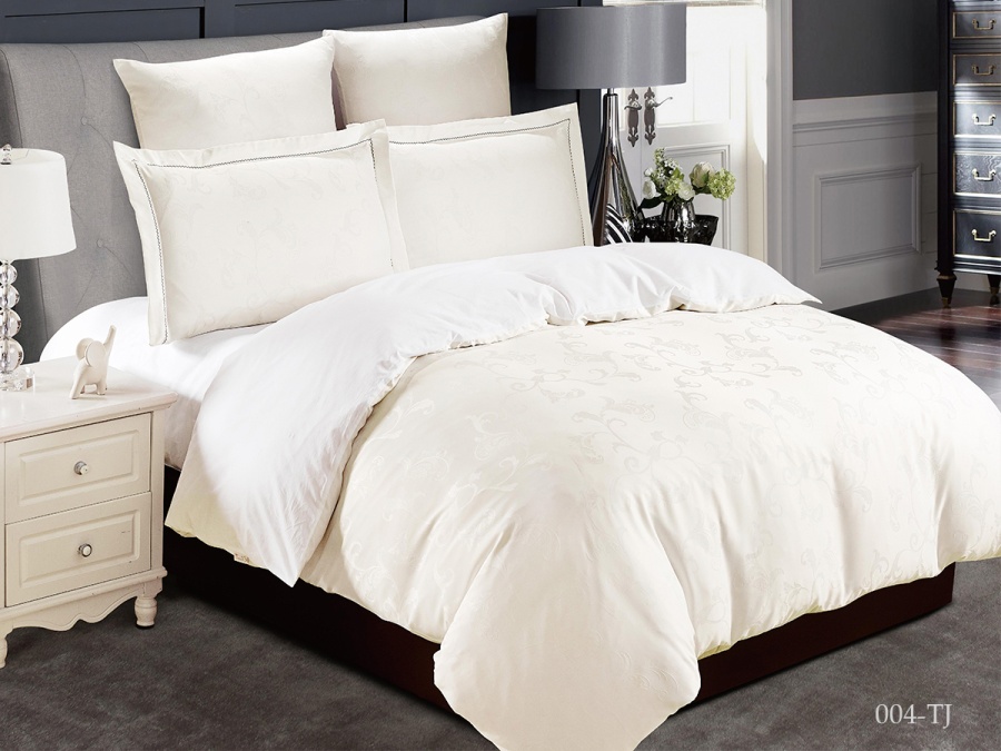 КПБ Cleo "Tencel Jacquard" двуспальный 180*210 230*250*1(±5) 50*70+5*2(±2) 70*70*2(±2) (21/004-TJ, Узоры, Молочный)