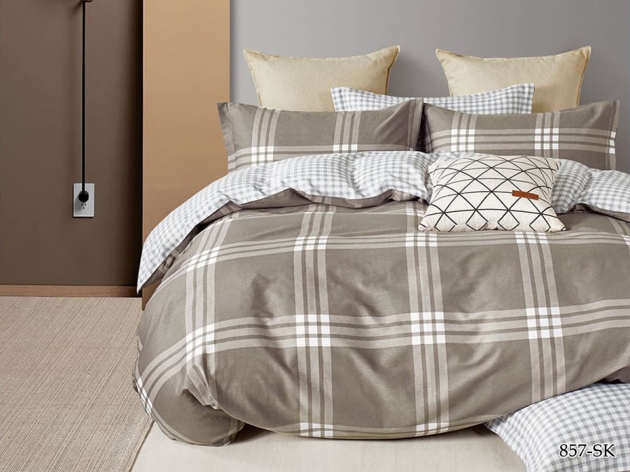 КПБ Cleo сатин набивной "Satin de Luxe" дуэт 150*210*2 230*250*1(±5) 50*70+5*2 70*70*2(±2) (41/857-SK, Клетка, Мультиколор)