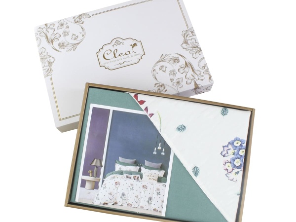 КПБ Cleo сатин набивной "Satin de Luxe" полуторный 150*210*1 160*230*1(±5) 70*70*2(±2) (15/0017-SK, Цветы, Белый)