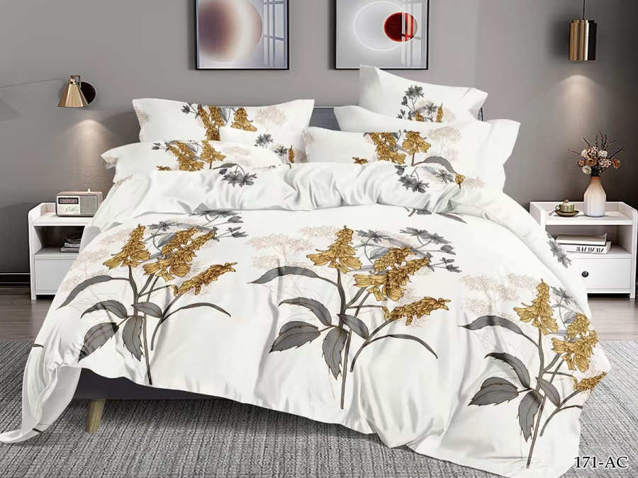 КПБ Cleo полисатин "Art Color" полуторный 145*215*1 150*220*1(±5) 70*70*2(±2) (15/171-AC, Растения, Белый)