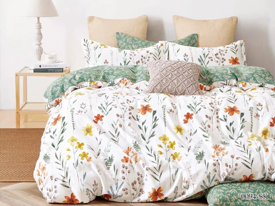 КПБ Cleo сатин набивной "Satin de Luxe" полуторный 150*210*1 160*230*1(±5) 70*70*2(±2) (15/0094-SK, Растения, Мультиколор)