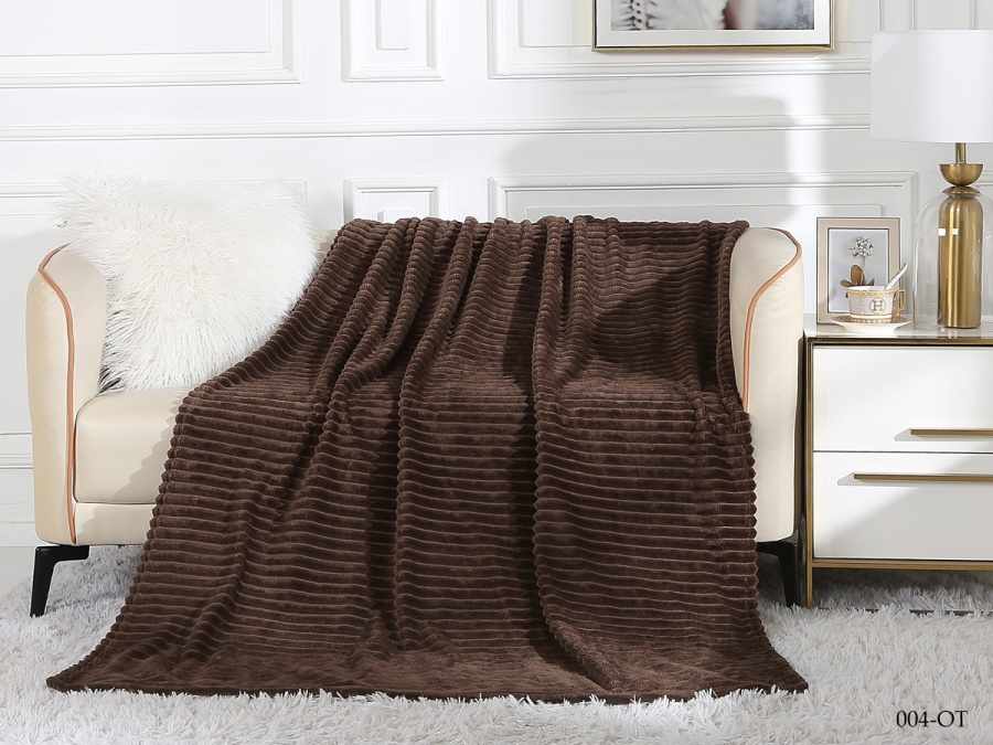 Плед Cleo "Orrizonte" велсофт двуспальный 180*200 (180/004-OT, Полоска, Коричневый)