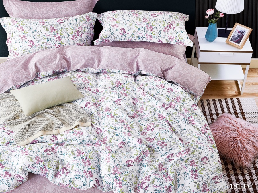 КПБ Cleo Поплин "Pure Cotton" полуторный 145*215*1 150*220*1(±5) 70*70*2(±2) в ПВХ (15/181-PC, Цветы, Розовый)