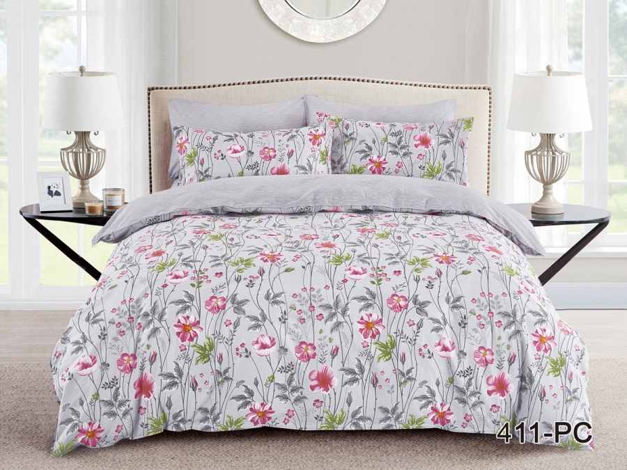 КПБ Cleo Поплин "Pure Cotton" полуторный 145*215*1 150*220*1(±5) 70*70*2(±2) в ПВХ (15/411-PC, Цветы, Мультиколор)