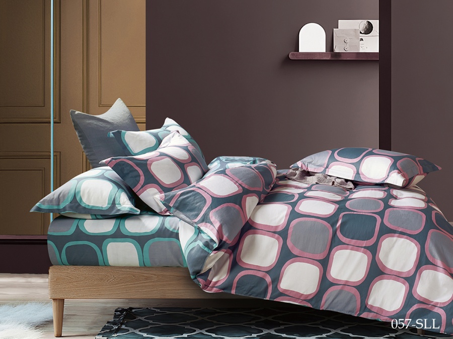 КПБ Cleo сатин набивной "Satin euro max" двуспальный 175*215*1 200*220*1(±5) 50*70*2(±2) (22/057-SLL, Геометрия, Мультиколор)