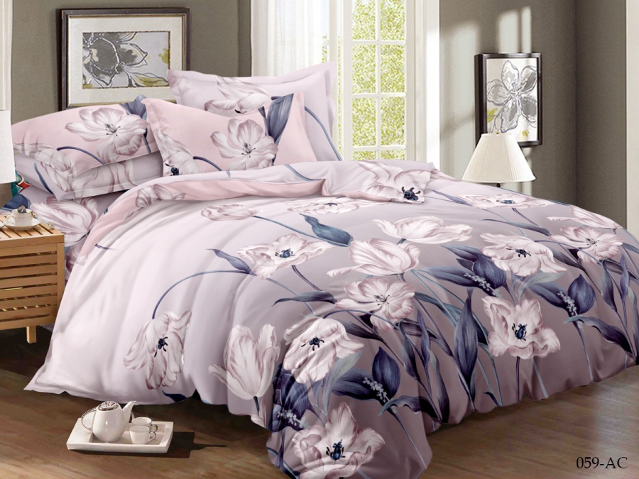 КПБ Cleo полисатин "Art Color" полуторный 145*215*1 150*220*1(±5) 70*70*2(±2) (15/059-AC, Цветы, Мультиколор)