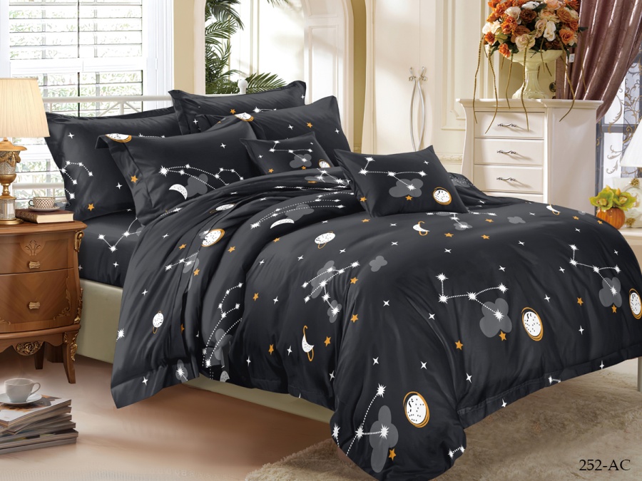 КПБ Cleo полисатин "Art Color" полуторный 145*215*1 150*220*1(±5) 70*70*2(±2) (15/252-AC, Оригинальное, Черный)