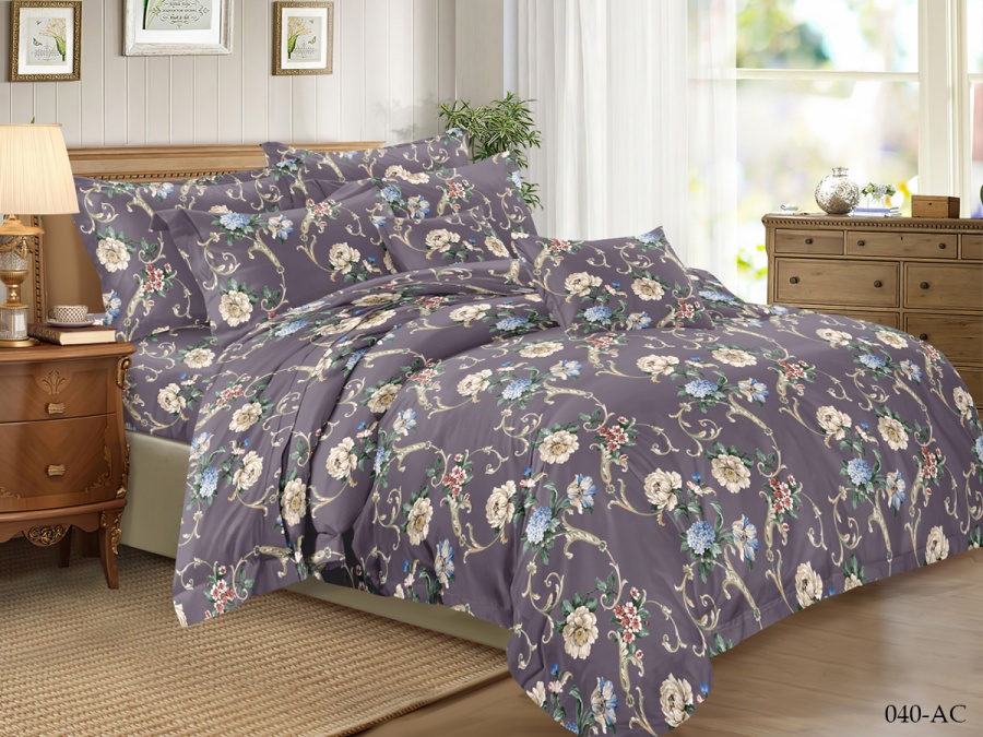 КПБ Cleo полисатин "Art Color" полуторный 145*215*1 150*220*1(±5) 70*70*2(±2) (15/040-AC, Цветы, Мультиколор)