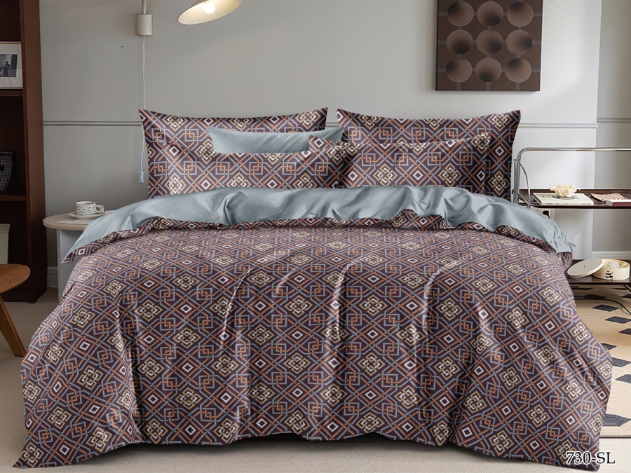 КПБ CL HOME сатин набивной "Satin Lux" двуспальный 175*215*1 200*220*1(±5) 70*70*2(±2) (20/730-SL, Геометрия, Мультиколор)