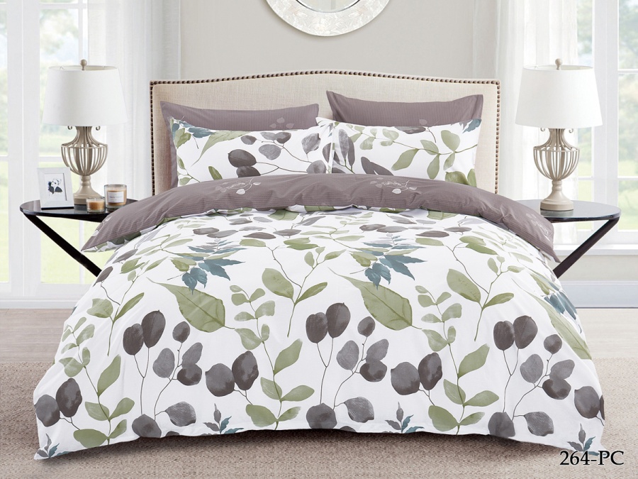 КПБ Cleo Поплин "Pure Cotton" полуторный 145*215*1 150*220*1(±5) 70*70*2(±2) в ПВХ (15/264-PC, Листья, Мультиколор)